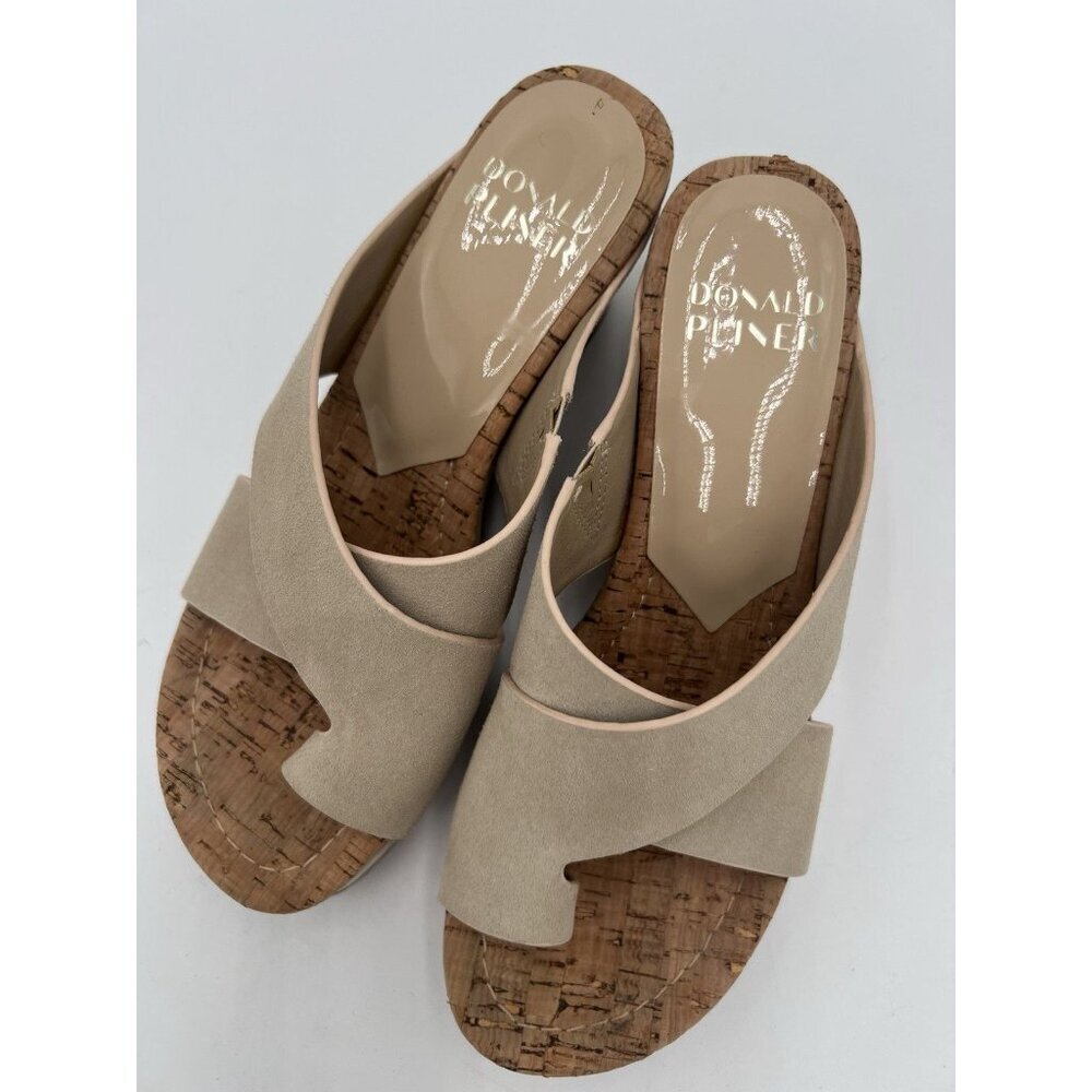 Donald J Pliner Sisu Wedge Sandals 9M Taupe Suede Cork Platform Slide Comfort